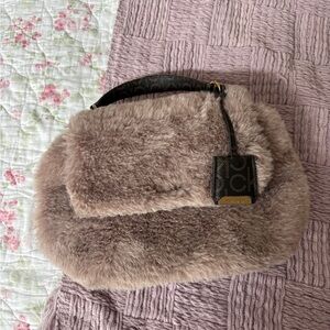 Calvin Klein Plush Faux Fur Shoulder Bag in Taupe